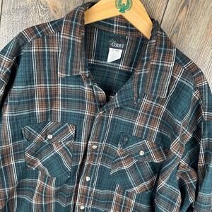 Codet Vintage Flannel Button Down Shirt Mens 3XL Plaid Green Brown 100% Cotton